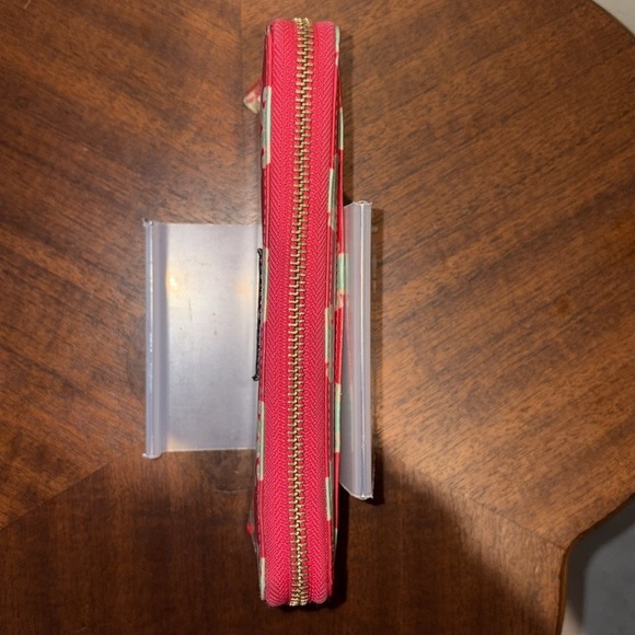 Kate Spade long wallet very vintage vinyl covered canvas red/mint ivory intee - Picture 5 of 16